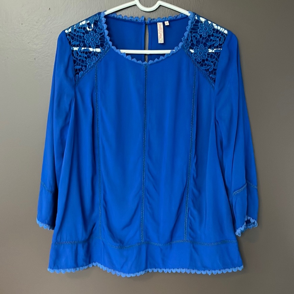 Red Camel, Medium, Blue, Lace, Long Sleeve